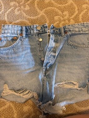 Zara Light Blue Distressed Denim Jean Shorts
